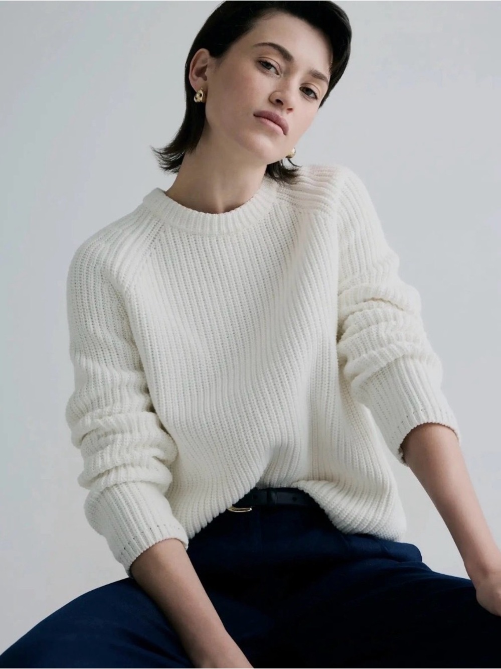 Quince Crew Fisherman Ribbed Sweater